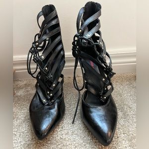 Used Lace up Black Heels